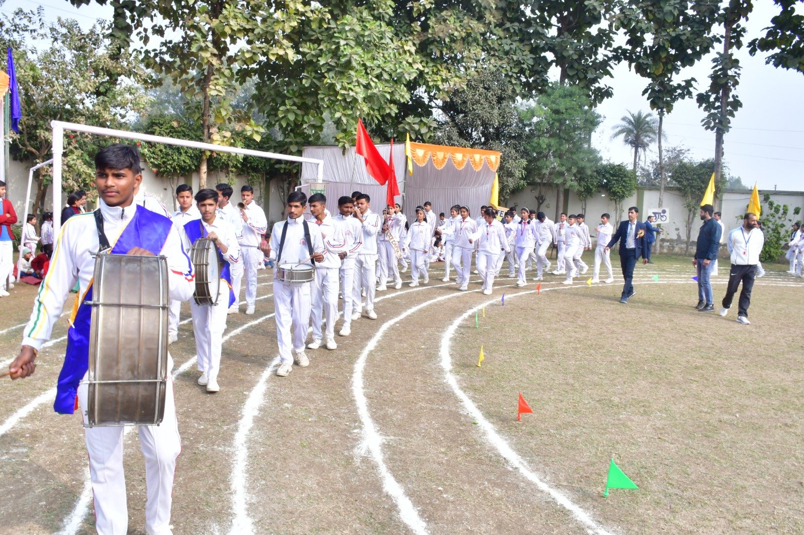 School band marching on the track